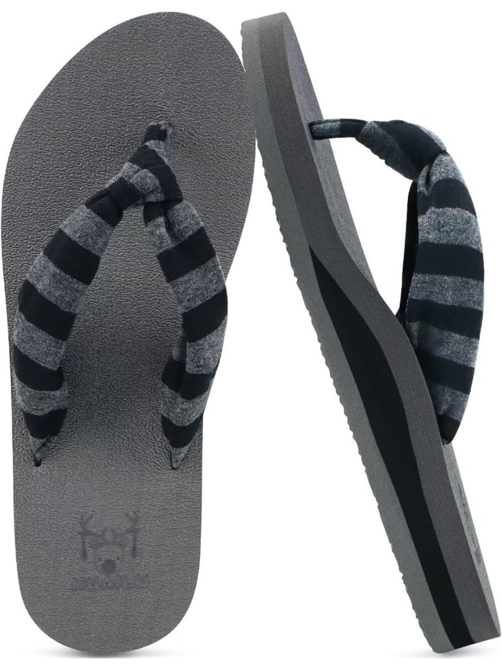 Women Grey Black Yoga Mat Arch Support Flip Flops Fabric Straps Thong Sandal